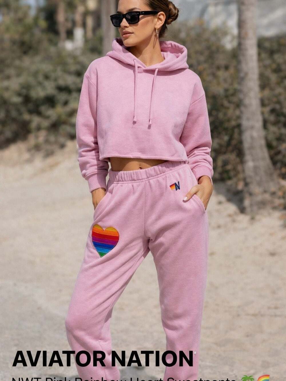 Aviator Nation Pink Rainbow Heart Sweat Joggers